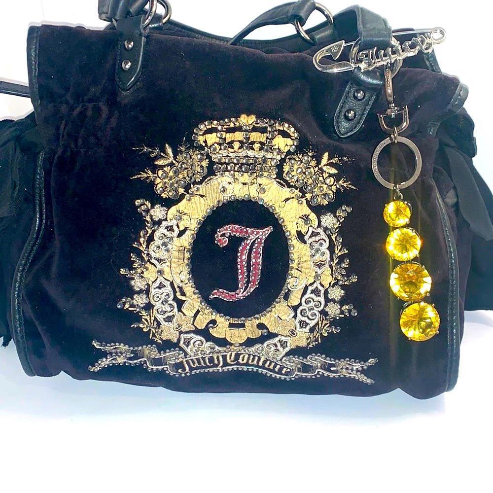 Vintage Juicy Couture Large Black Day Dream Purse Bag Tote Embellished w/ Bling